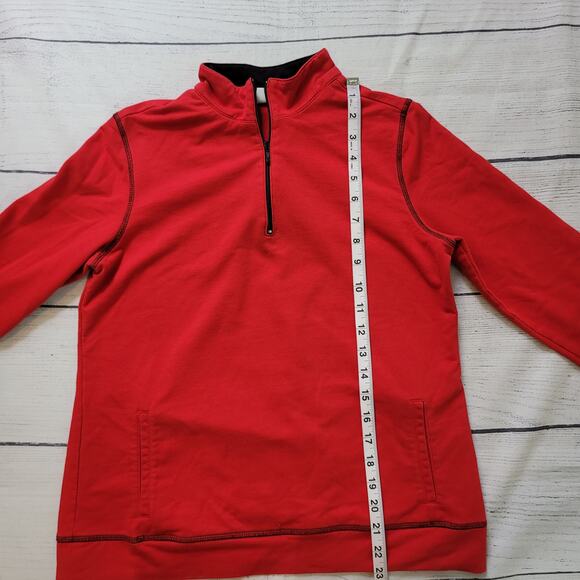 Chico's Size 0 US S Weekends Pullover Red Black Henley 1/4 Zip Sweatshirt Casual - Picture 10 of 10
